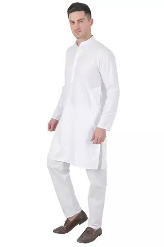 White cotton solid kurta set