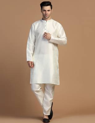Off-white plain dupion kurta set 1