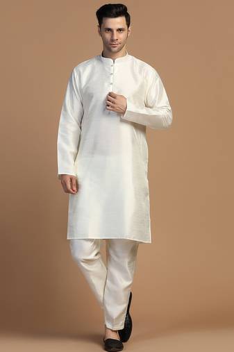 Off-white plain dupion kurta set