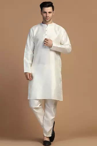 Off-white plain dupion kurta set