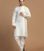 Off-white plain dupion kurta set