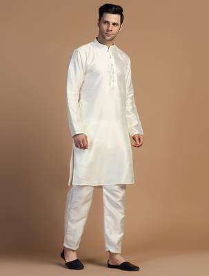 Off-white plain dupion kurta set 2