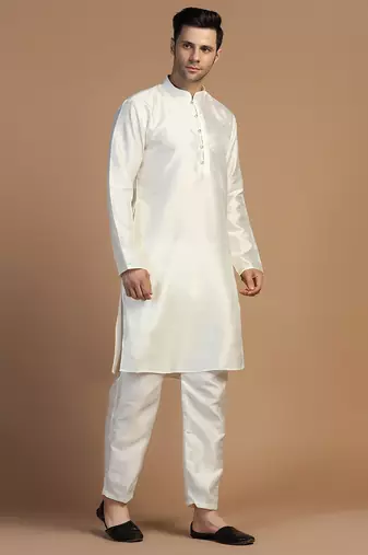 Off-white plain dupion kurta set