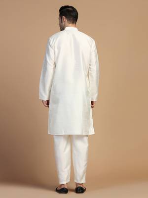 Off-white plain dupion kurta set 3