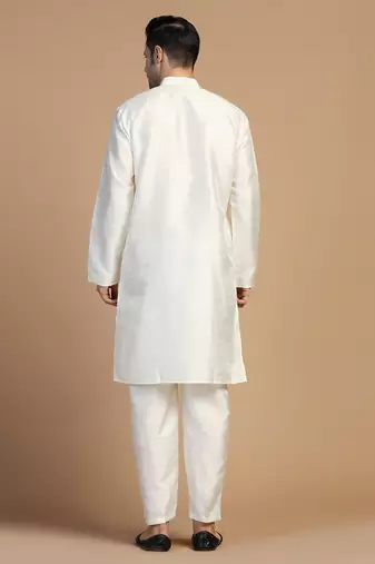 Off-white plain dupion kurta set