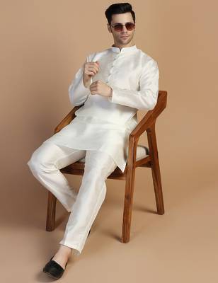 Off-white plain dupion kurta set 4