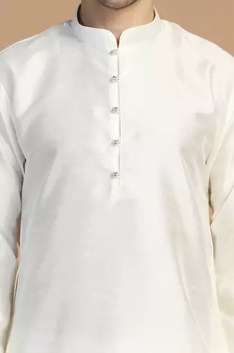 Off-white plain dupion kurta set