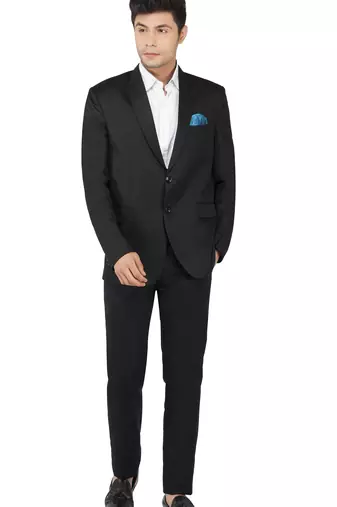 Black notched lapel blazer with trousers