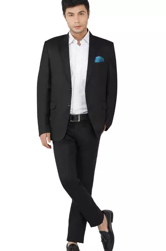 Black notched lapel blazer with trousers