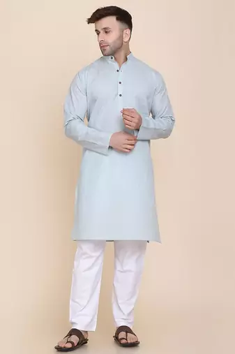 Men solid cotton kurta set