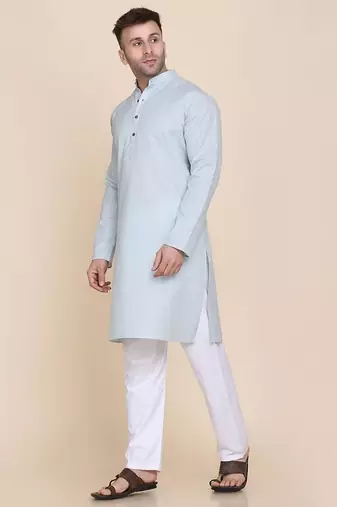 Men solid cotton kurta set