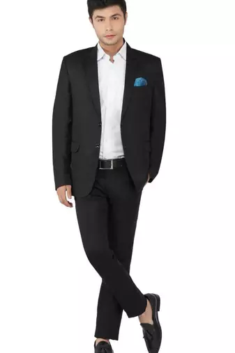 Black notched lapel blazer with trousers