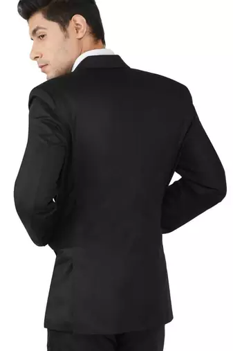 Black notched lapel blazer with trousers