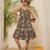 Navy blue floral print lace strap tiered dress