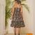 Navy blue floral print lace strap tiered dress