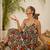 Navy blue floral print lace strap tiered dress