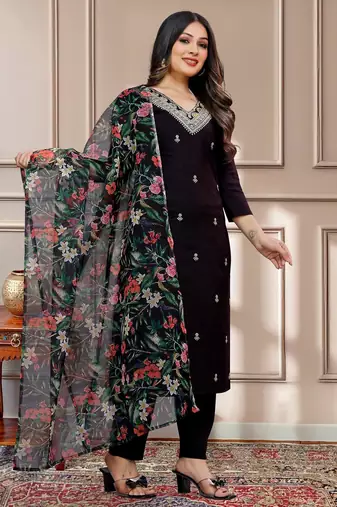 Women's Beautiful Viscose Slub Embroidered Straight Kurta with Pant And Dupatta Set