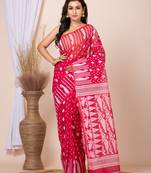 Pink & White cotton jamdani saree 