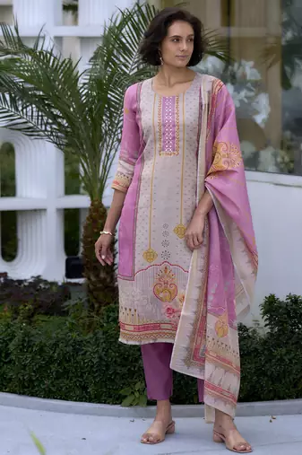 Women's Gorgeous Silk Blend Embroidery Straight Kurta with Pant And Dupatta Set