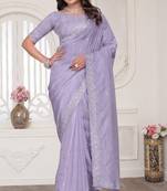 lavender sequin zarkan embroidered border saree with blouse piece