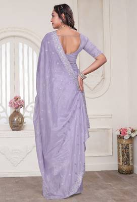 lavender sequin zarkan embroidered border saree with blouse piece 4
