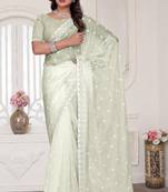 cream sequin zarkan embroidered border saree with blouse piece