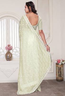 cream sequin zarkan embroidered border saree with blouse piece 4