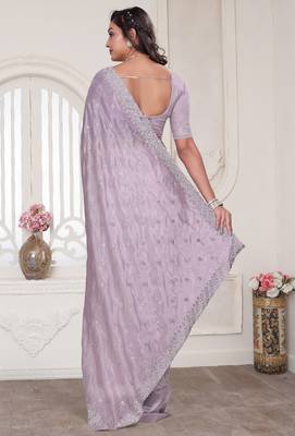lavender sequin zarkan embroidered border work saree with blouse piece 4