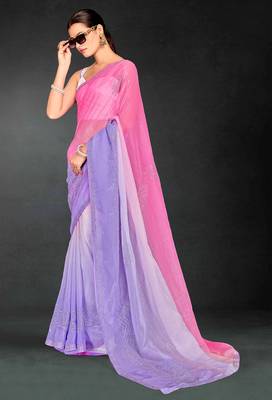 purple digital printed swarovski stone border work saree 2