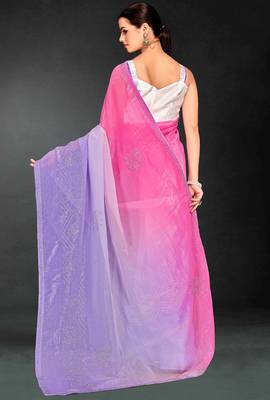 purple digital printed swarovski stone border work saree 3