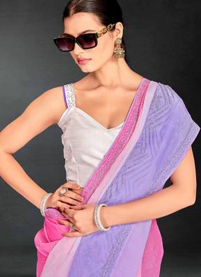 purple digital printed swarovski stone border work saree 5