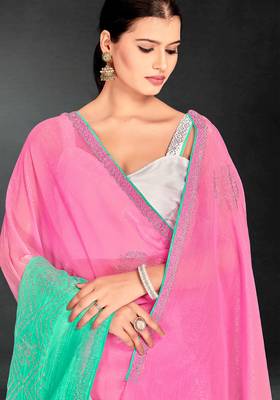sea green digital printed swarovski stone border work saree 5