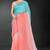 sky blue peach digital printed swarovski stone border work saree