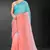 sky blue peach digital printed swarovski stone border work saree