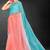 sky blue peach digital printed swarovski stone border work saree