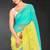 yellow green digital printed swarovski stone border work saree