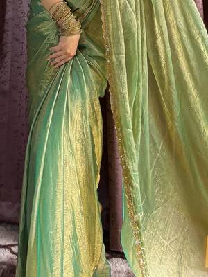 green silk blend beads work mehendi wear saree 4