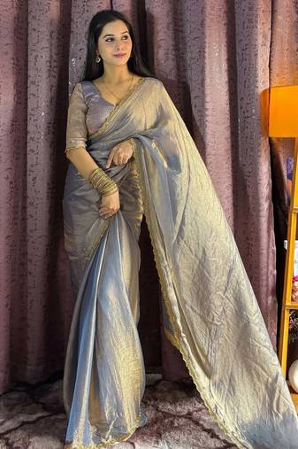 grey silk blend hand work saree with blouse