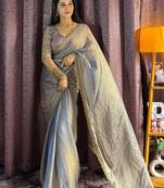 grey silk blend hand work saree with blouse