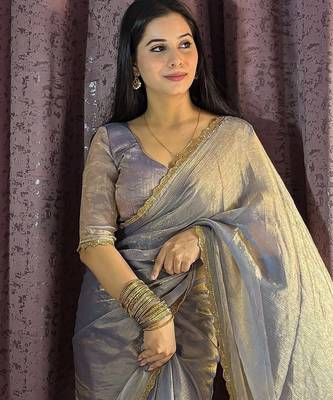 grey silk blend hand work saree with blouse 2