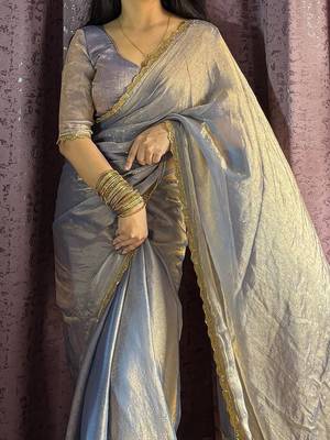 grey silk blend hand work saree with blouse 3