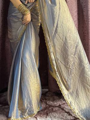 grey silk blend hand work saree with blouse 4