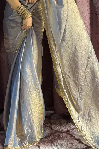 grey silk blend hand work saree with blouse