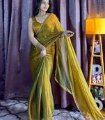 mehendi beads work silk blend saree with blouse