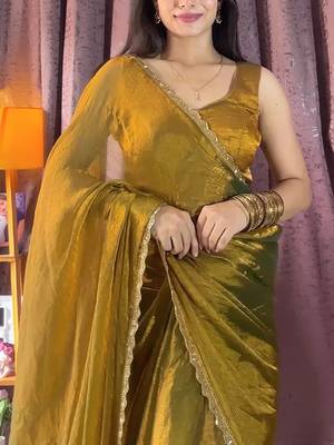 mehendi beads work silk blend saree with blouse 3