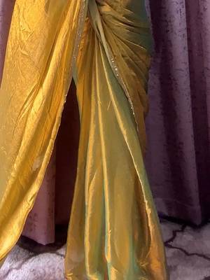 mehendi beads work silk blend saree with blouse 5