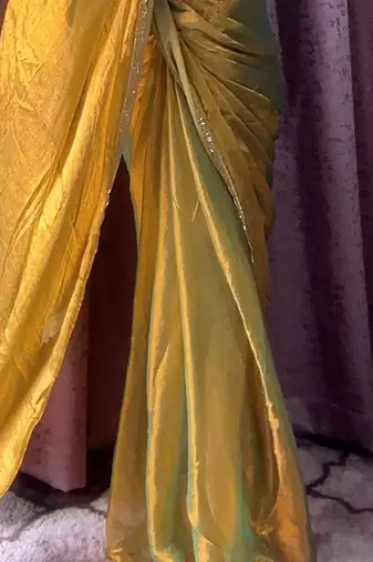 mehendi beads work silk blend saree with blouse