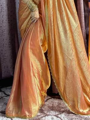 orange silk blend hand work saree with blouse 4