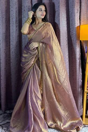 rose gold beads work silk blend saree with blouse