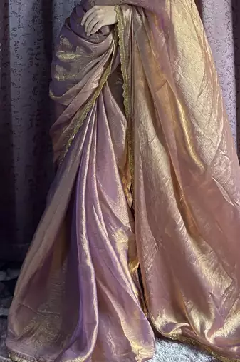 rose gold beads work silk blend saree with blouse
